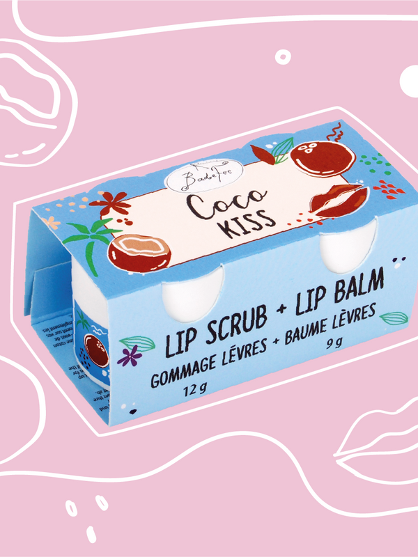 Badefee Lippenpflege Duo Coco Kiss Peeling & Balsam mit Bienenwachs & Cocoduft, mikroplastikfrei
