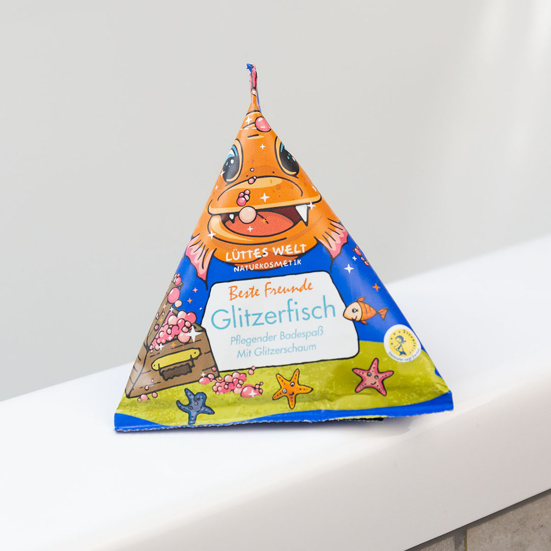 Lüttes Welt Bade Vulkan, 70g, Motiv: Beste Freunde Glitzerfisch