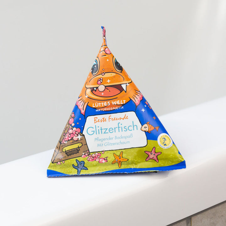 Lüttes Welt Bade Vulkan, 70g, Motiv: Beste Freunde Glitzerfisch