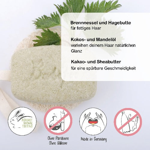 Badefee Festes Shampoo mit Brennessel